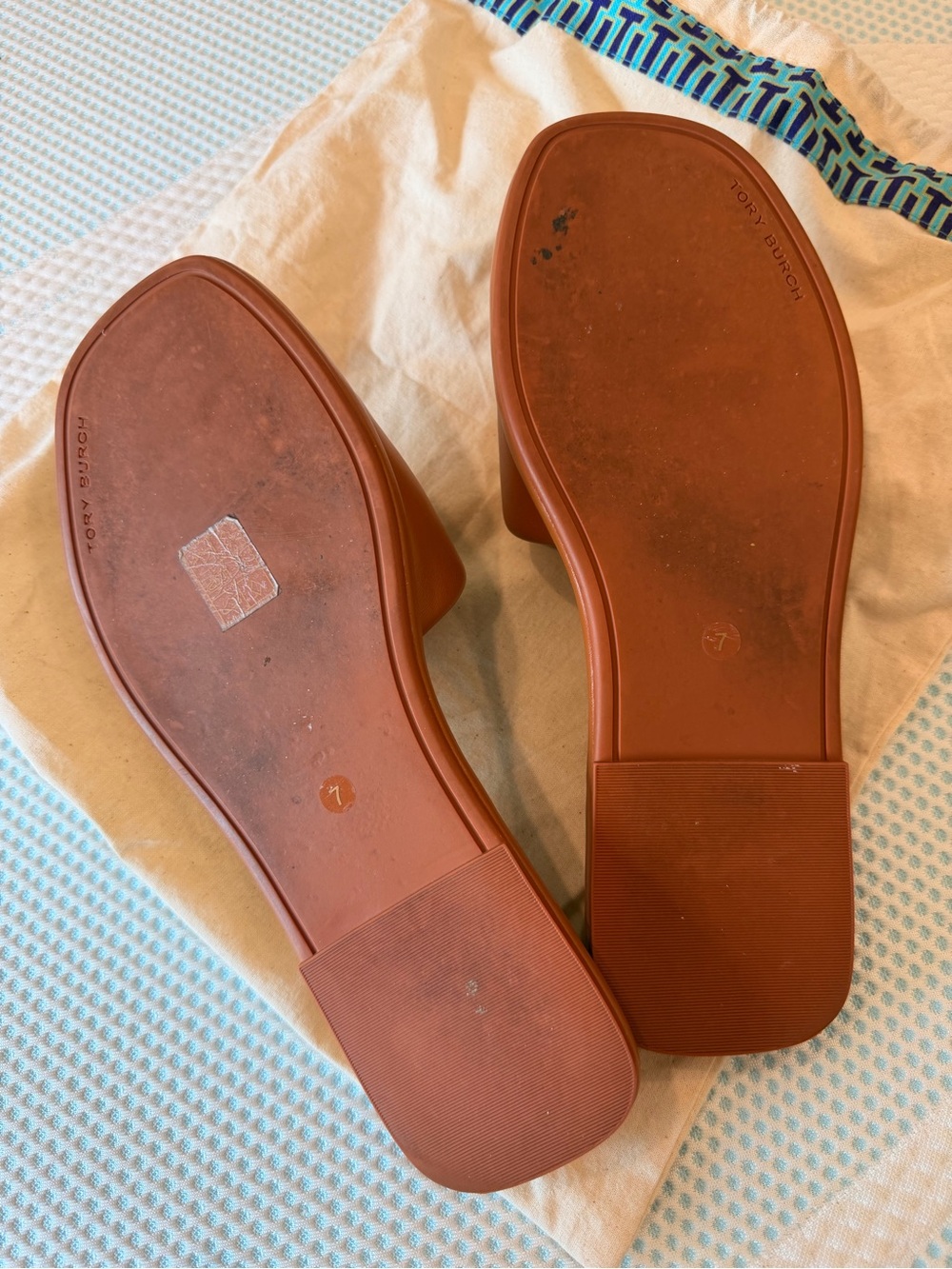 Tory Burch Tan Leather Logo Slide Sandals - Picture 2 of 3